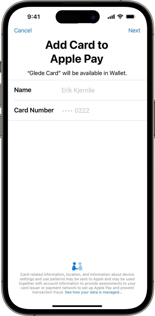 Apple Wallet-konfigurationsflöde med Glede -kort