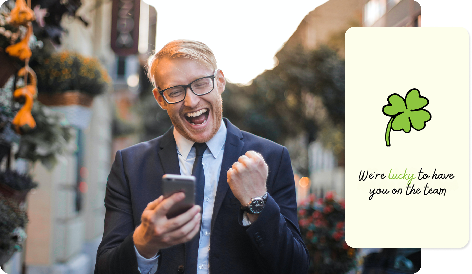 Nöjd medarbetare får presentkort från Glede på mobilen